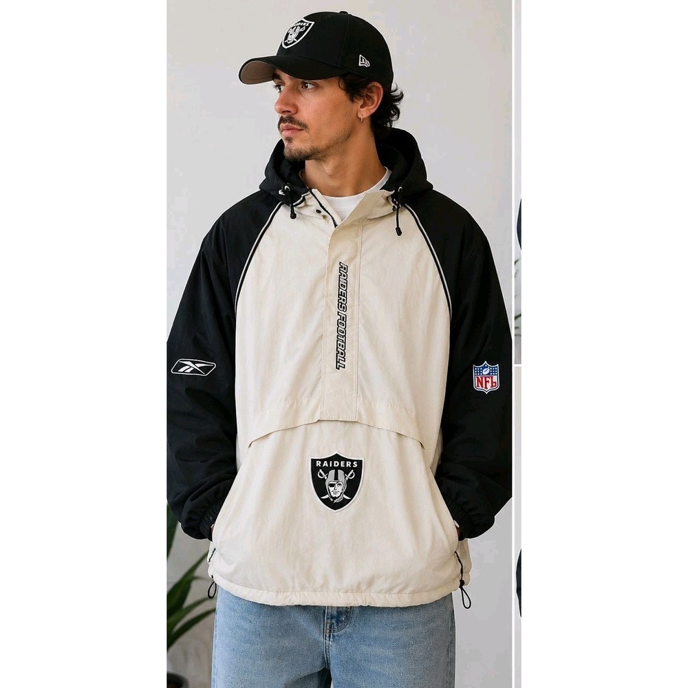 Vtg Raiders Logo Reebok Athletic Satin Jacket Football NFL On Field Men's 4XL